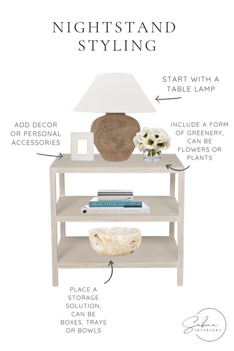 Night Stand Styling, Nightstand Styling, Bedside Table Decor, Decor Pad, Nightstand Decor, Styling Guide, Night Stands, Bedroom Night Stands, Master Bedrooms Decor