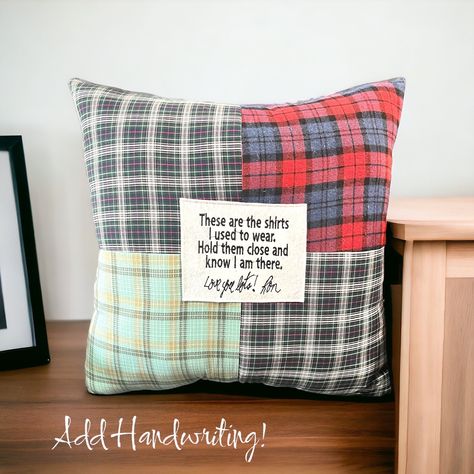 Memory Pillow Made From Shirts, Embroidered Pillow, Loss of Mother, Customizable Pillow, Loss of Husband, Handwriting Gift, Rest in Peace - Etsy Memory Shirt Pillow Sayings, Grandpa Shirt Pillow, Memory Pillow From Shirt, Memory Diy, Loss Of Husband, Clothing Keepsake, Quilting Quotes, Memory Projects, Memory Pillow