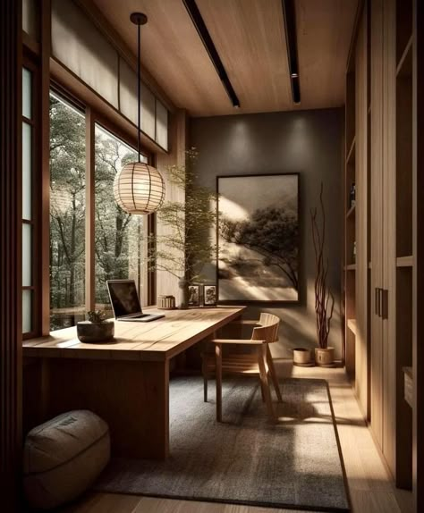 Japandi Living Room, Japandi Home, Japandi Living, Japandi Interior, Japanese Interior, Home Office Setup, Home Office Design, Casas De Ensueño, Dream Home Design