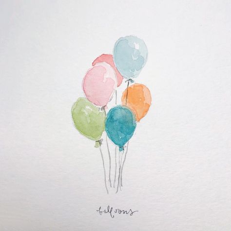 Painted Balloons, Balloon Sketch, How To Draw A Balloon, Cute Ballons Drawings, Balloon Watercolor, Paintings Of Balloons, Watercolor Balloons, Balloons Drawing Birthday, Sulu Boya Çalışmaları