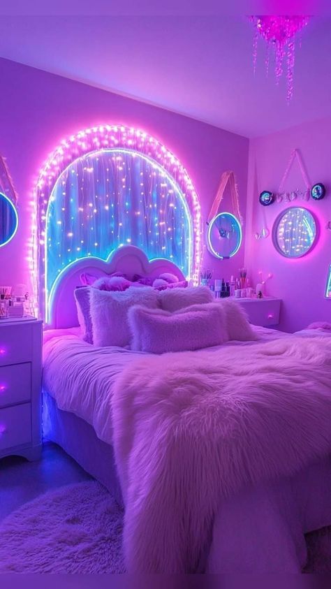 Euphoria Aesthetic Bedroom, Girls Pink And Purple Bedroom Ideas, Pink And Purple Bedroom Kids, Girls Purple Bedroom Ideas, Pink And Purple Bedroom, Pink And Purple Room, Purple Girls Bedroom, Bedroom Ideas For Small Rooms Cozy, Neon Bedroom