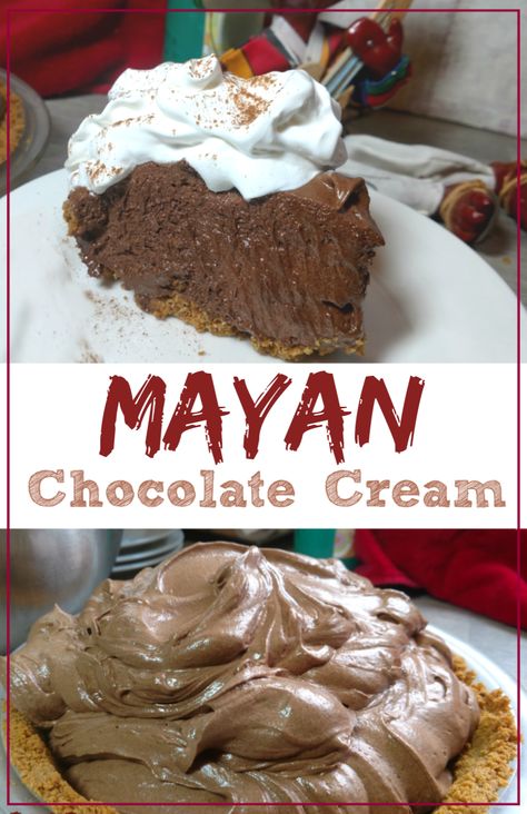 Mexican Hot Chocolate Pie, Mexican Pie Dessert, Best Mexican Desserts, Mexican Hot Chocolate Cheesecake, Mexican Chocolate Pie, Mexican Deserts Easy, Mayan Recipes, Chili Cookies, Mexican Pie