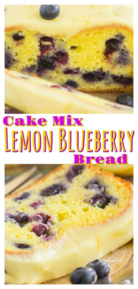 Lemon Blueberry Bread with Lemon Glaze • The Gold Lining Girl Lemon Blueberry Bread Recipe, Blueberry Quick Bread, Lemon Cake Mix Recipe, Blueberry Loaf Cakes, Lemon Blueberry Bundt Cake, Blueberry Cake Mix, Easy Bundt Cake Recipes, Blueberry Bread Recipe, Lemon Blueberry Loaf