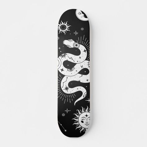 Snake Skateboard Design, Deck Art Skateboard, Skate Board Deck Wall Art, Snake Skateboard, Custom Skateboard Art, Star Skateboard, Paint Skateboard, Skate Deck Art, Cheap Skateboards