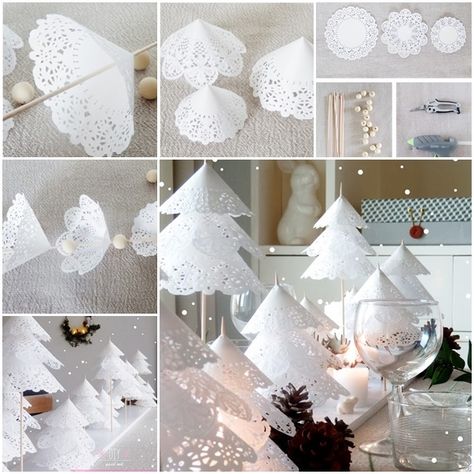 How to DIY Paper Doily Christmas Tree | www.FabArtDIY.com  #DIY #Tutorial #Christmascraft #Paperdoily #Christmasideas LIKE Us on Facebook ==> https://www.facebook.com/FabArtDIY Doily Christmas Tree, Types Of Christmas Trees, Christmas Tree On Table, Christmas Tree Tops, Christmas Tree Decorations Diy, Xmas Deco, Paper Doilies, Paper Christmas Tree, Beautiful Christmas Trees