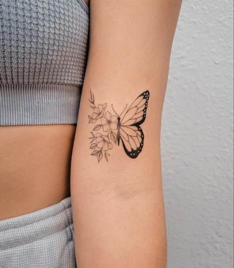 Butterfly Half Flower Tattoo, Half Butterfly Half Flower Tattoo, Half Flower Tattoo, Half Butterfly, Butterfly With Flowers Tattoo, Small Tattoos For Women, Half Flower, Flower Tattoo Back, Butterfly And Flowers