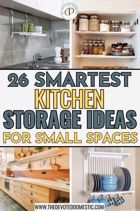 OMG, I wish I knew about these 26 INSANELY smart, damage-free & wallet-friendly kitchen storage ideas for small spaces because these were the ONLY kitchen storage solutions that could organize my tiny cabinets & create more work surface for me! Apartment Organization Kitchen, Apartment Kitchen Storage Ideas, Smart Kitchen Storage, Small Kitchen Storage Solutions, Small Space Storage Bedroom, Small Kitchen Storage Ideas, Storage Ideas Bathroom, Small Kitchen Hacks, Organization Small Space