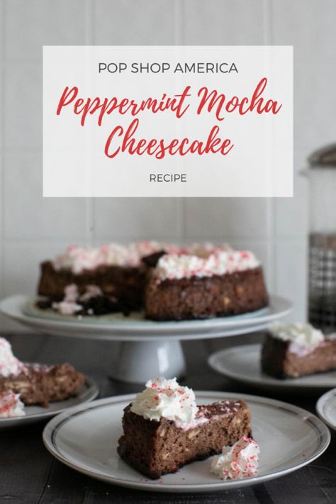 Love peppermint, coffee, and chocolate? Then you must make this Peppermint Mocha Cheesecake! Full dessert recipe from Pop Shop America with drool worthy photos. Cheesecake Truffles Recipe, Pear And Chocolate Cake, Mocha Cheesecake, Chocolate Graham Cracker Crust, Chocolate Peppermint Cake, Peppermint Coffee, Cupcakes Decorating, Cheesecake Truffles, Peppermint Recipes