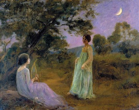 Joan Brull, Art Krishna, Spanish Painters, Night Landscape, Indian Art Paintings, Famous Art, Modern Artists, Krishna Art, Two Girls