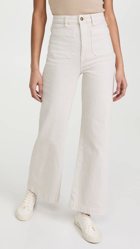 21 Ways to Wear Wide-Leg Jeans: The Outfit Ideas to Try | Who What Wear Copenhagen Summer, Sailor Jeans, Photoshoot Spring, White Wide Leg Jeans, Style Wide Leg Jeans, Sailor Jean, Clothes Fall, Summer Capsule Wardrobe, Wardrobe Update