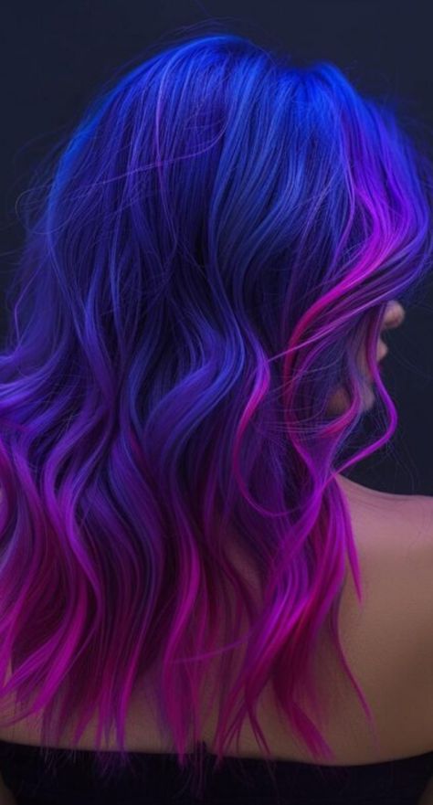 Get inspired by 28 bold and beautiful hair color ideas for summer 2024. These colors will make you the center of attention. Fun Blue Hair Color Ideas, Different Hair Colors Ideas, Hair Color Blue And Purple, Girls Hair Color Ideas, Purple To Blue Hair, Colorful Ombre Hair, Blue Colored Hair, Purple Into Blue Hair, Vivid Color Hair