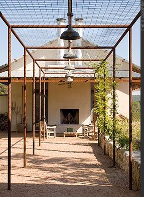 arbor.. love this- fast way to grow shade, give height and perfect for a walkway between buildings or for structure in the vegetable plot                                                                                                                                                     More Modern Pergola, Metal Pergola, Pergola Design, Garden Vines, Garden Arbor, Wooden Pergola, Backyard Pergola, Have Inspiration, Pergola Kits