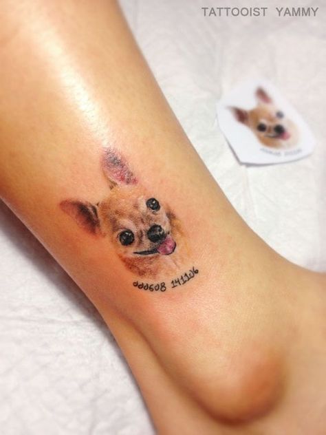 Chi Tattoo, Chihuahua Tattoo Ideas, Dog Tattoo Ideas Memorial, Tattoo Ideas Memorial, Small Dog Tattoo, Tattoo Pet, Chihuahua Tattoo, Pet Memorial Tattoo, Dog Tattoo Ideas