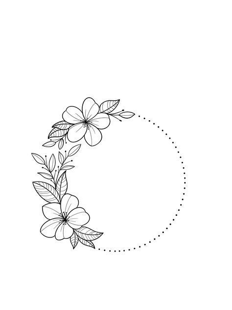 Flowers In A Circle Tattoo, Circle Flower Tattoo Design, Flowers In Circle Drawing, Circulo Floral, Flower Circle Drawing, Circle Flower Design, Round Tattoo Ideas, Wreath Tattoo, Circle Tattoo