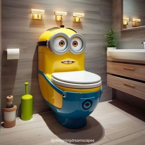 Minion-Shaped Toilet: Unique and Quirky Bathroom Fixture Toilet Types, Funny Toilet Paper Holder, Crazy Bathrooms, Cool Toilets, Bathroom Upstairs, Quirky Bathroom, Tiny House Furniture, Yoda Funny, Unusual Furniture