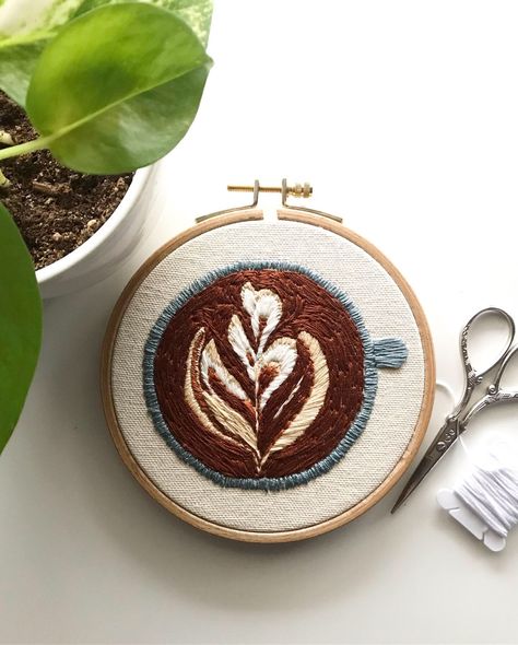 Coffee Shop Embroidery, Matcha Embroidery, Coffee Embroidery Patterns, Coffee Embroidery, Embroidery Ornaments, Embroidery Hoop Crafts, Embroidery Wall Art, Textiles Artwork, Embroidery Tshirt