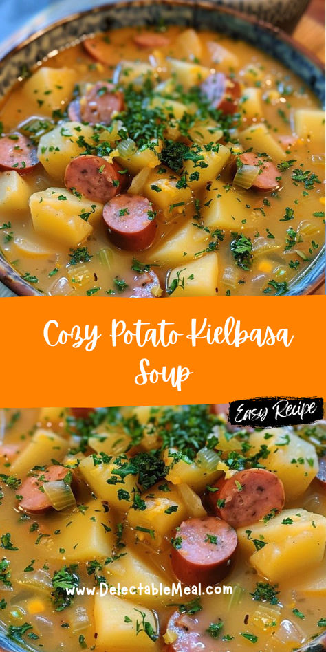 Cozy Kielbasa Potato Soup, Potato Kielbasa Soup, Kielbasa Potato Soup, Potato Kielbasa, Parsley Soup, Kielbasa Soup, Kielbasa Recipes, Potato Soup Crock Pot, Kielbasa Sausage