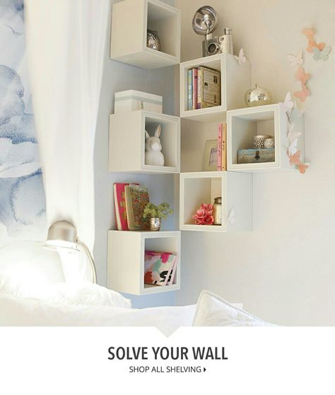 Ikea Box Shelf Cubes Wall, Living Room Shelves Wall Shelves, Ikea Eket Shelves, Eket Corner Wall, Eket Corner Wall Ideas, Eket Shelf Ideas, Cube Wall Shelf Decor Ideas, Ikea Eket Corner, Ikea Eket Kids