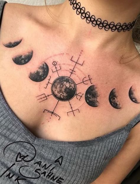 Tattoo Moon Phases, Sinister Tattoos, Moon Cycle Tattoo, Blue Moon Tattoo, Tattoos Moon, Half Moon Tattoo, Full Moon Tattoo, Wiccan Tattoos, Moon Phases Tattoo