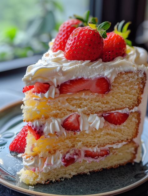 Vanilla Sponge Cake Decoration, Strawberry Shortcake Pound Cake, Lemon Strawberry Cake, Strawberry Cake Slice, Strawberry Jam Cake, Strawberry Lemon Cake, Lemon Layer Cake, Lemon Sponge Cake, Lemon Cakes