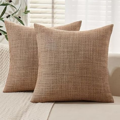 Amazon.com: Foindtower Pack of 2 Soft Textured Throw Decorative Pillow Covers Square Accent Solid Cushion Cover Cozy Farmhouse Pillow Case with Zipper for Couch Sofa Bedroom Living Room 18x18 Inch, Taupe : Home & Kitchen Beige Throws, Beige Throw Pillows, Beige Pillow Covers, Chenille Pillow, Beige Pillows, Pillow Texture, 20x20 Pillow Covers, Linen Pillow Covers, Linen Throw Pillow