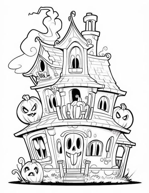 Halloween Doodle Coloring Pages, Free Halloween Coloring Pages For Adults, Free Printable Halloween Coloring Pages For Adults, Books Money, Easy Haunted House, Halloween Colouring Pages, Haunted House Coloring, Scary Halloween Coloring Pages, Halloween Profile