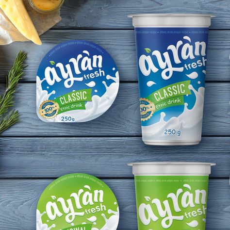 Turkish style refreshing drink AYRAN with new design - EU-Wide rollout Product packaging contest design#product#packaging#sefah Yoghurt Packaging, Dairy Packaging, Yogurt Packaging, Custom Product Packaging, Glass Shelves Decor, Milk Packaging, Yogurt Ice Cream, Ads Creative Advertising Ideas, Yogurt Drinks