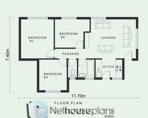 LC70B – 3 Bedroom House Plan Rectangular 3 Bedroom House Plans, 3 Bedroom Small House Plans, Three Bedroom Tiny House, 3 Bedroom Small House, House Plans For Narrow Lots, 3 Room House Plan, Bedroom Tiny House, 6 Bedroom House Plans, House Plans For Sale