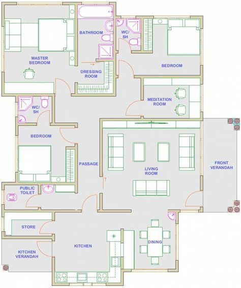 Simple 4 Bedroom House Plans, Bungalow House Floor Plans, Housing Plan, Three Bedroom House Plan, Modern House Floor Plans, Bungalow Floor Plans, Indian House Plans, Bungalow Style House Plans, Affordable House Plans