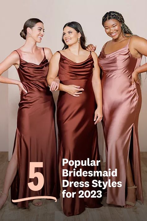 bridesmaid dress trends Spaghetti Strap Bridesmaids Dresses, Wedding Parties Colors, Bridesmaid Dress Colors, Satin Bridesmaid Dresses, Long Bridesmaid Dresses, Satin Dress, Dream Dress, Satin Dresses, Dress Fabric