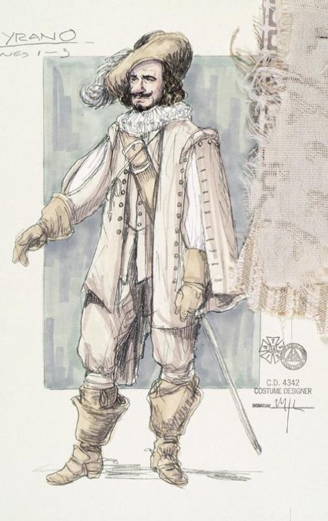 Cyrano1 Guthrie Theater, Fashion Sketch Template, Costume Sketches, Tricorn Hat, Costume Design Sketch, 17th Century Fashion, Best Costume Design, A Christmas Carol, Atonement