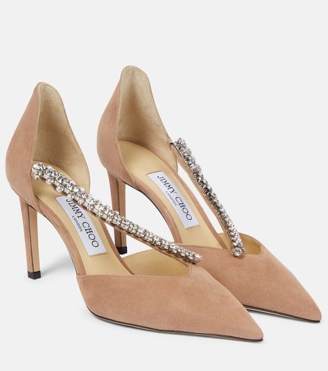 Bee 85 embellished suede pumps in pink - Jimmy Choo | Mytheresa Ballet Pink, Pink Pumps, Jimmy Choo Shoes, Suede Pumps, Brown Beige, High Heel Pumps, Soft Suede, Pump Shoes, Pumps Heels