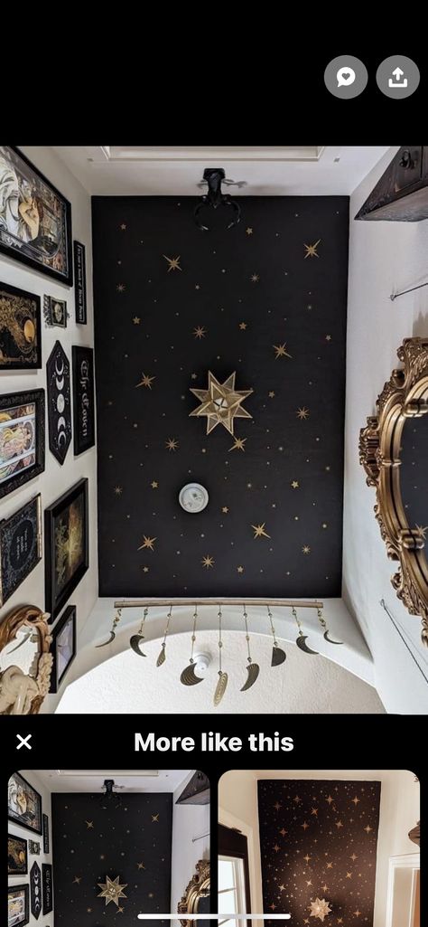 Witchy Entryway, Celestial Bathroom Ideas, Astrology Bathroom Decor, Celestial Restroom, Celestial Bathroom, Celestial Ceiling Wallpaper, Witchy Bathroom Ideas, Celestial Wallpaper For Ceiling, Celestial Wallpaper Target