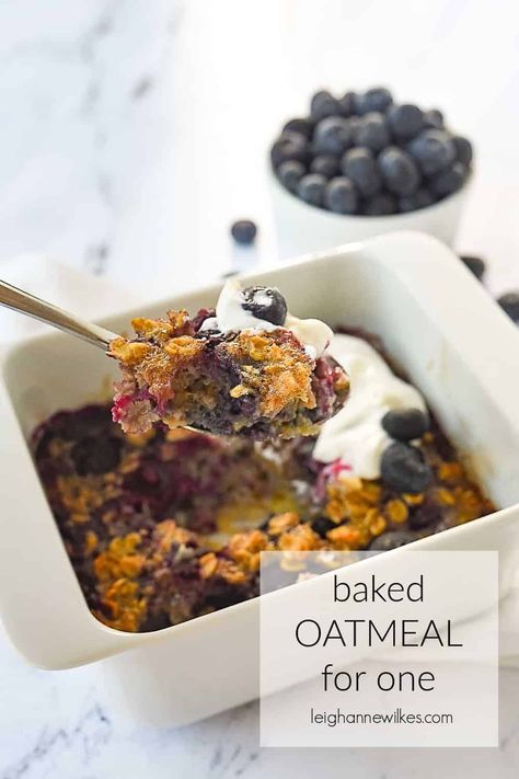 Baked Oatmeal For One, Oatmeal For One, Single Serve Breakfast, Blueberry Baked Oatmeal, Blueberry Oatmeal Bake, Baked Oatmeal Cups, Baked Oatmeal Recipes, Blueberry Oatmeal, Leigh Anne