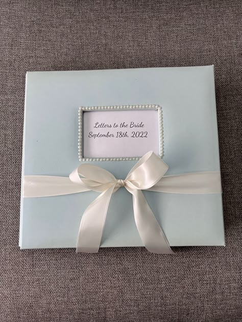 Letters to the bride scrapbook. Pearls. Bows. Blue. Bride Scrapbook Ideas, Bridal Party Scrapbook Ideas, Bride Book From Bridesmaids, Bride Scrapbook From Bridesmaids, Letters To The Bride Scrapbook Ideas, Scrapbook For Bride From Bridesmaids, Letters To The Bride Scrapbook, Bride Scrapbook, Letters To The Bride