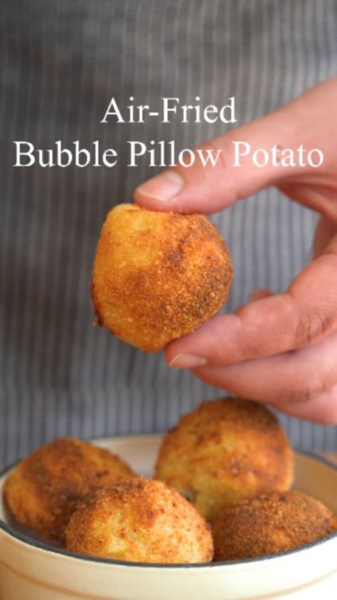 two_plaid_aprons on Instagram: Air Fried Bubble Pillow Potatoes 🥔 👉Full Recipe Linked in Bio (just type "Pillow" in the Search) You guys wanted an air fryer version so… Air Fried Potato Balls, Potato Pillows Air Fryer, Crispy Potato Balls Air Fryer, Potato Pillow Recipe, Crispy Potato Pillows, Dices Potatoes In Air Fryer, Plaid Apron, Crispy Potatoes, Air Fryer