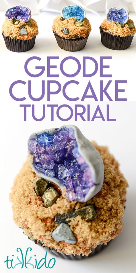 Geode cupcakes Candy Geodes Diy, Geode Cupcakes, Candy Geodes, Edible Geode, Geology Cake, Geode Cookies, Geode Party, Geode Cakes, Crystal Cupcakes