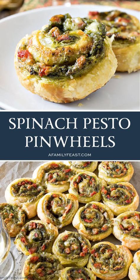 Pesto Pinwheels, Pesto Appetizers, Spinach Puff Pastry, Puff Pastry Pinwheels, Savory Puff Pastry, Puffed Pastry, Pesto Spinach, Spinach Pesto, Puff Pastry Appetizers