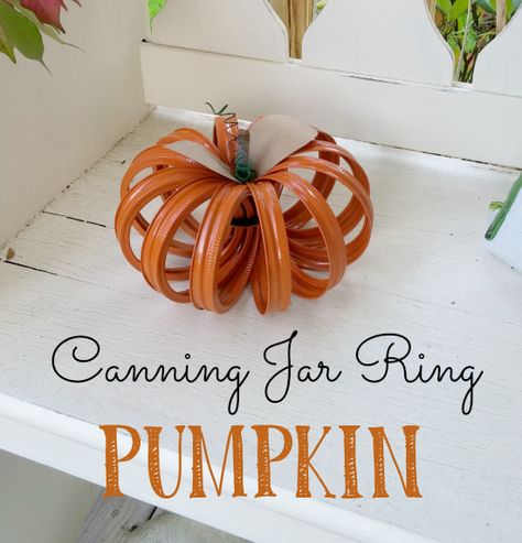 Mason Jar Ring Pumpkin, Jar Ring Pumpkin, Canning Lid Pumpkin, Canning Ring Pumpkin, Mason Jar Lids Crafts, Jar Lid Crafts, Mason Jar Lids Ornaments, Canning Jar Lids, Pumpkin Centerpiece