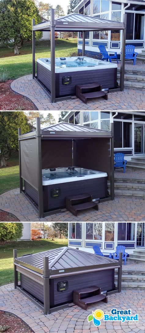 You are not dreaming! The Covana OASIS is not only a hot tub cover, it’s also an automated, state-of-the-art, easy-to-use gazebo! Hot Tub Privacy, Outdoor Hot Tub, Tub Enclosures, Tub Cover, Hot Tub Backyard, Hot Tub Cover, Tub Ideas, Versace Home, Hot Tubs