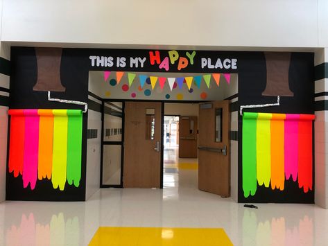 Neon Hallway Decorations, Colorful Door Decorations Classroom, Neon Hallway Ideas School, Glow Theme Classroom Door, Neon Classroom Door Ideas, Welcome Back Hallway Display, Neon Theme Classroom, Neon School Theme, Neon Classroom