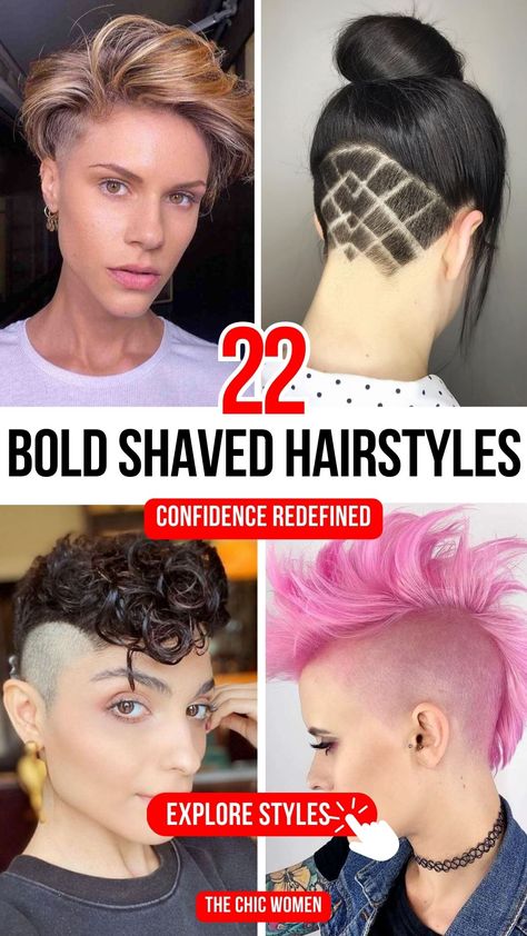 22 Bold Shaved Hairstyles for Women to Showcase Confidence Super Short Pixie Shaved Sides Undercut, Short Shaved Hairstyle Women Round Face, Partial Shaved Hair Women, Shaved Undercut Short Hair, Short Hair Shaved Sides Women, Short Hair Shaved Sides, Shaved Hairstyles For Women, Half Shaved Head, Shaved Bob