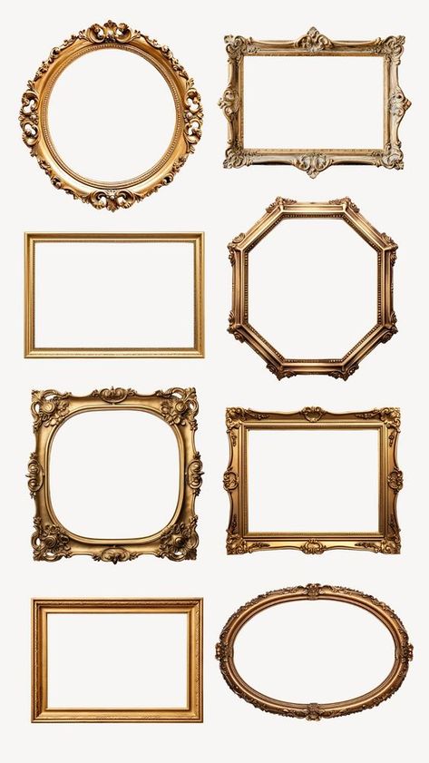 Vintage picture frame element set, editable design | premium image by rawpixel.com / ton Picture Frame Stickers, Cool Picture Frame Ideas, Aesthetic Picture Frame Template, Vintage Collage Elements, Vintage Frame Png, Vintage Frame Design, Cool Picture Frames, Picture Frame Template, Edward Tulane