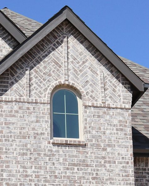 Gable End Brick Detail, Brick Detailing Exterior, Brick Patterns Exterior, Stone Window Sill Exterior, Brick Design Pattern Exterior, Exterior Window Trim Ideas On Brick, Cobblestone Siding, Brick And Stone Exterior Combinations, Brick Farmhouse Exterior