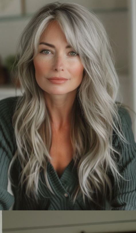 Long Grey Hair, Grey Blending, Long Silver Hair, Gorgeous Gray Hair, Grey Hair Inspiration, Haircuts For Women Over 50, 50 Hair, Hairstyles And Haircuts, Hairstyles For Layered Hair