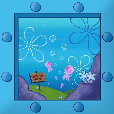 Spongebob Bedroom, Spongebob Bathroom, Spongebob Window, Jellyfish Fields, Spongebob Crafts, Bottom Nails, Spongebob Jellyfish, Pubmat Ideas, Spongebob House