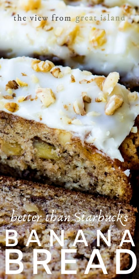 Starbucks Banana Bread Recipe, Banana Loaf Cake, Starbucks Banana, Starbucks Banana Bread, Bread With Cream Cheese, Banana Loaf, Banana Nut Bread Recipe, Banana Walnut Bread, Nut Bread Recipe