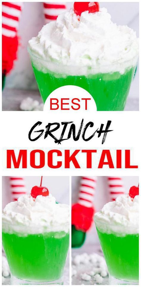 Insanely YUMMY Grinch mocktail. Check out the BEST Grinch drink for the Holiday season. Easy non alcoholic Grinch drink kids & adults love. Make Grinch Hawaiian Punch for Christmas drinks. Simple Christmas drinks for parties or fun drink. Non alcoholic cocktail punch recipe. Don't be a Grinch & make this tasty & delish Grinch mocktail. For more #christmas recipes see KimspiredDIY #drinks Grinch Mock Tail, Kid Friendly Grinch Punch, Grinch Mocktail Recipe, Grinch Juice For Kids, Green Punch Recipes Non Alcoholic, Green Hawaiian Punch Recipe, Grinch Punch Recipe For Kids, Grinch Mocktail, Hawaiian Punch Recipes