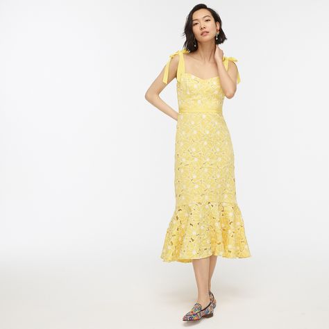 J.Crew: Eyelet Midi Dress With Flounce Hem Formal Dress Yellow, Midi Formal Dress, Dress With Flounce, Eyelet Midi Dress, Casual Outfit Inspiration, Yellow Midi Dress, Womens Fashion Inspiration, Dress Shirt Sleeves, Dress Yellow