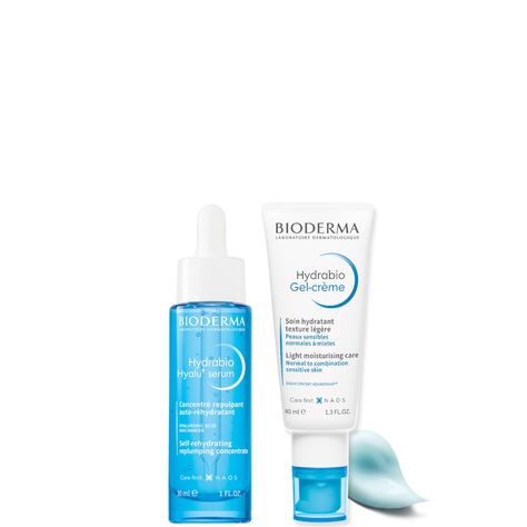 Featuring two high-performance formulas from Bioderma’s Hydrabio collection, the Thirsty Skin Duo provides instant and long-lasting moisture to dry-feeling skin.  Set Contents:  Hydrabio Hyalu+ Plumping Hydrating Serum 30ml This multi-purpose serum combines hyaluronic acid with a blend of exopolysaccharides to provide a refreshing burst of hydration to the skin. Supported by niacinamide for a brightening effect, the formula leaves the complexion with a plump, dewy appearance.  Hydrabio Light Moi Bioderma Hydrabio, Tanning Moisturizer, Brightening Skincare, Vintage Cosmetics, Skincare Gift Set, Exfoliate Face, Hydrating Serum, Natural Deodorant, Moroccan Oil